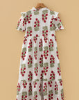 Floral Bubble Sleeve Tiered Maxi Dress