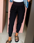 Solid Elastic High Waist Pocketed Cargo Jogger Pants