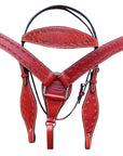 HILASON Western Horse Headstall Breast Collar Set Tack Genuine American Leather Barb Wire Mahogany