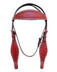 HILASON Western Horse Headstall Breast Collar Set Tack Genuine American Leather Barb Wire Mahogany