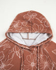 Floral Corded Knit Drawstring Kangaroo Pocket Hoodie