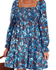 Floral Smocked Bodice Ruffle Sleeve Dress