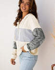 Taytum Patchwork Drawstring Hooded Long Sleeve Top