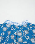 Floral Stripe Trim Tie-Neck Short Sleeve Blouse