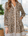 Leopard Stripe Trim V-Neck Mini Dress