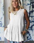 Solid Frilled Ruffle Tiered Tank Top