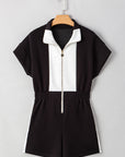 Colorblock Zip Front Collared Short Sleeve Romper