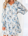 Floral Ruffle Tie Neck Mini Dress