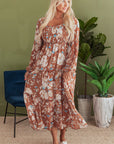 Willow Floral Shirred Square Neck High Waist Maxi Dress