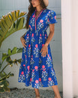Floral Puff Sleeve V-Neck Maxi Dress