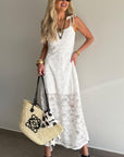 Floral Lace Tie Spaghetti Straps Maxi Dress