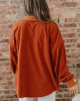 Velvet Button-Up Flap Pocket Drop Shoulder Shacket