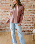 Ribbed Knit Leopard & Lace Drawstring Hoodie