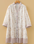 Plus Size Floral Stripe Trim Patchwork Button-Up Dress