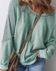 Solid Waffle Knit Patchwork Raglan Sleeve Sweatshirt