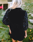 Velvet Sequin Puff Sleeve Buttoned Peplum Shirt