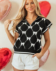 Bow Quarter-Zip Short Sleeve Sweater