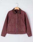 Corduroy Collar Zipped Front Denim Jacket