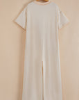 Half Placket Chest Pockets Wide Leg Jumpsuit