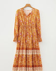 Boho Floral Smocked Waist Long Sleeve Maxi Dress