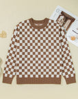Plus Size Checker Contrast Edge Crewneck Sweater
