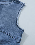 Western Denim Button Front Slit Sleeveless Vest