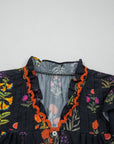 Floral Lace Trim V-Neck Frilled Short Sleeve Shirt