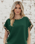 Leopard Colorblock Round Neck Short Sleeve T-Shirt