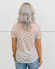 Checker Mesh Mock Neck Short Sleeve T-Shirt