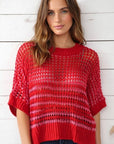 Stripe Draped 3/4 Sleeve Slouchy Sweater