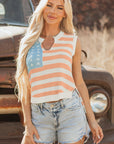 Flag Notched Neckline Loose Sweater Vest