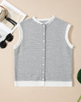 Stripe Contrast Trim Cap Sleeve Button-Up Cardigan