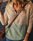 Melissa Two Tones Color Block Half Zip Fleece Sweatshirt