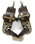 AJ Tack Men's Antique Brown Bumper Spurs with Silver Cross and Floral Engraving