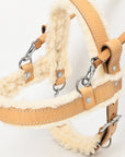 HILASON Guide Dog Harness Tan Fleece Padded Genuine Leather with Handle Tan | Dog Harness with Adjustable Straps |Fleece Dog Harness with Handle for Training | Breathable Dog Harness | Therapy Dog Harness