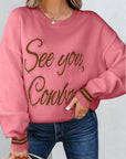 Western See You Cowboy Embroidered Stripe Cuff Sweater