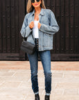Solid Denim Scallop Collar Patch Pocket Buttoned Jacket