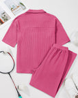 Solid Textured Buttoned Shirt and Pants Set
