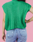 Solid Mock Neck Short Sleeve Knit Sweater
