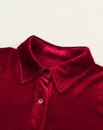 Velvet Ruffle Buttoned Long Sleeve Dress