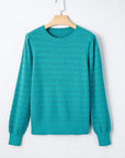 Solid Knit Ribbed Cuff Crewneck Sweater