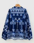 Plus Size Floral Notch Neck Long Sleeve Blouse
