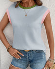Colorblock Corded Knit Crew Neck Tee