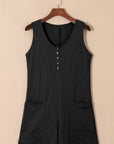 Waffle Buttoned Scoop Neck Sleeveless Romper