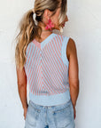 Chevron Contrast V-Neck Sleeveless Sweater Top