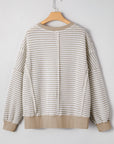 Stripe Ribbed Trim Drop Shoulder Top