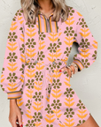 Floral Stripe Patchwork Long Sleeve Mini Dress