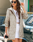 Solid Quilted Snap Button Hooded Puffer Coat