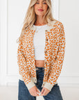 Leopard Drop Shoulder Chunky Cardigan Sweater