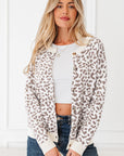 Leopard Drop Shoulder Chunky Cardigan Sweater